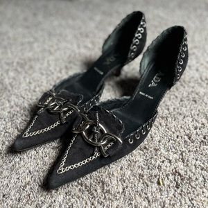 Vintage Prada black suede kitten heels